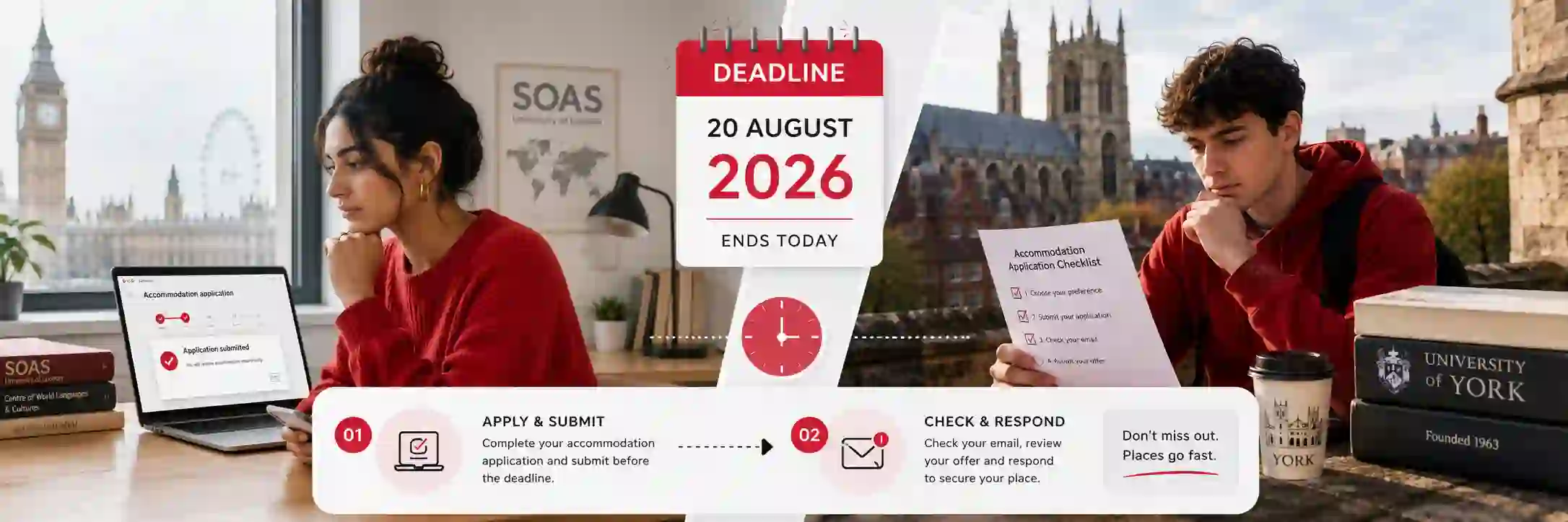Student checking urgent 20 August 2026 Clearing accommodation deadlines for SOAS and York
